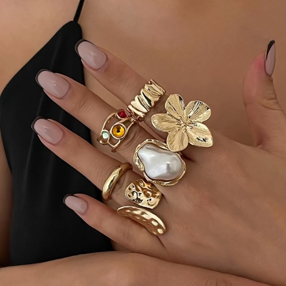 Golden Goddess Boho Luxe Gold 6 Piece Ring Set - Picture 3 of 14